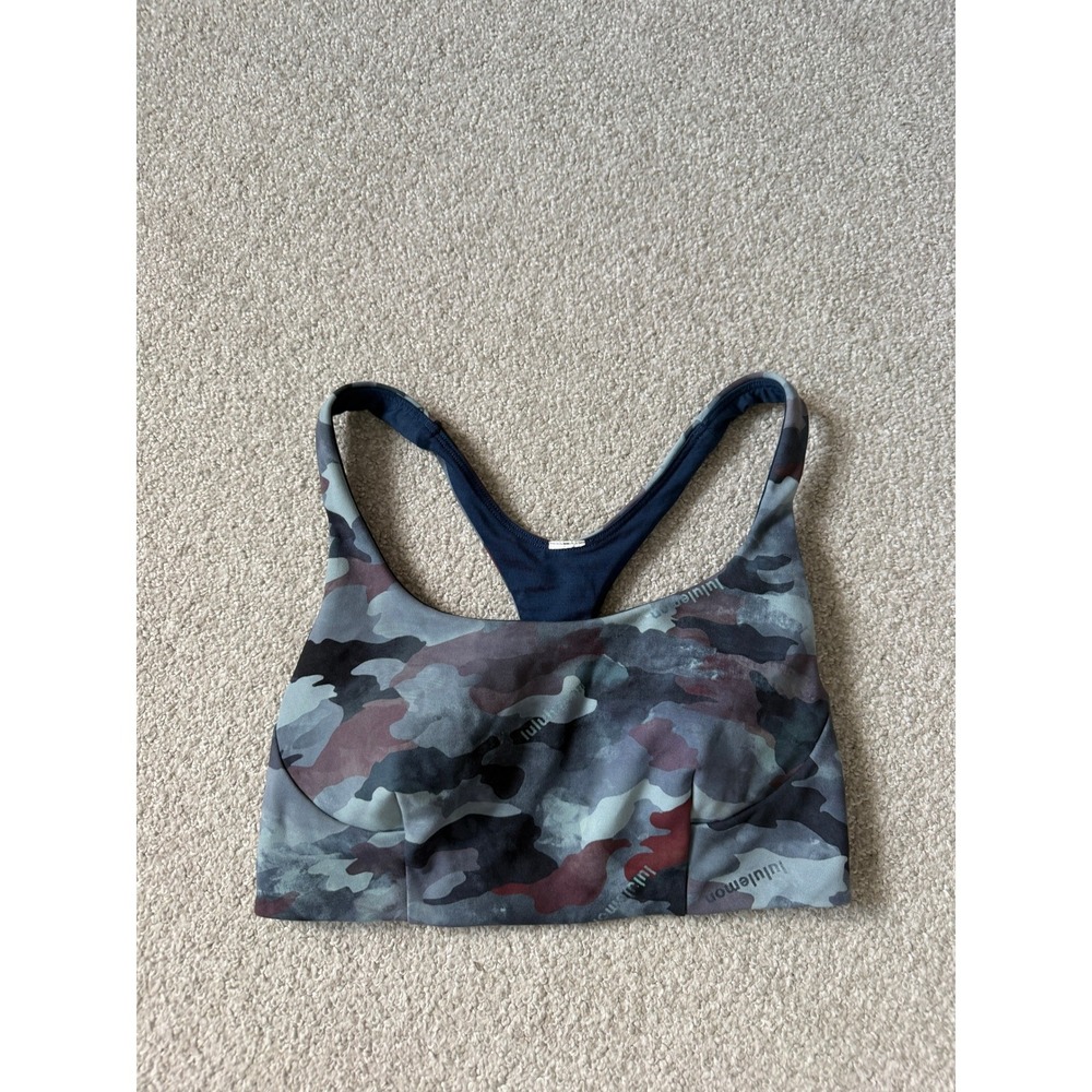 Lululemon Sz 4 Wunder Train Bra *Medium Support, C/D Cup Heritage Camo Wash Blue
